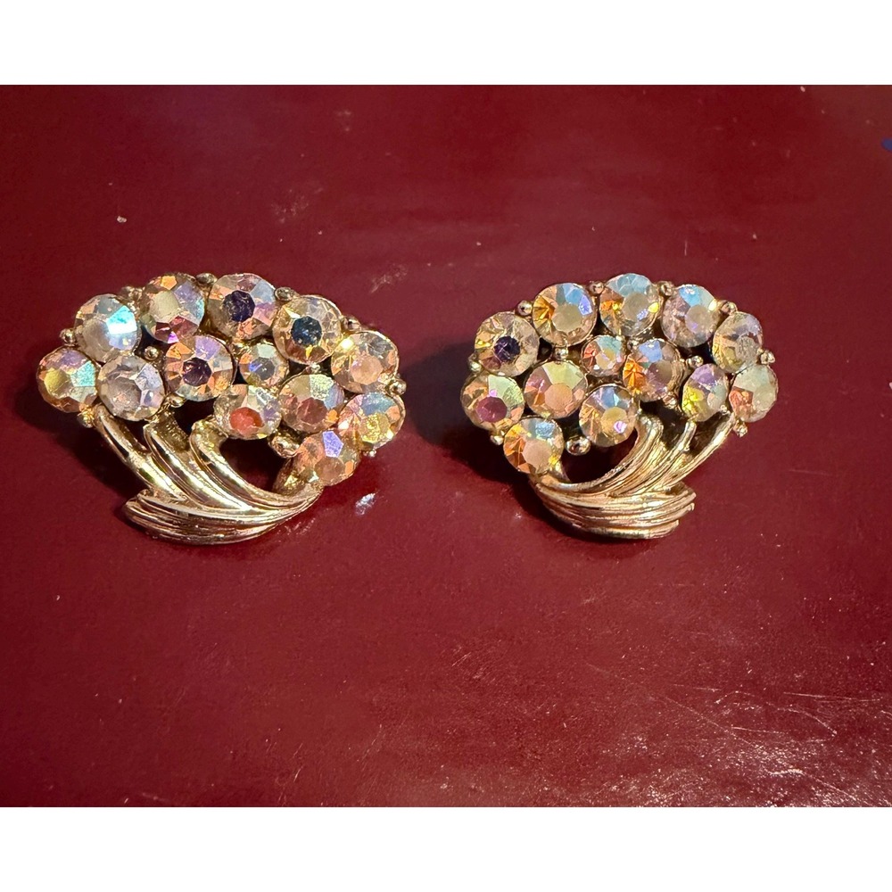 Coro Clip On Earrings Aurora Borealis Rhinestones